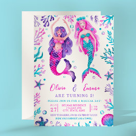 Invitación Hermanas de cumpleaños de la Sirena de Acuarela
