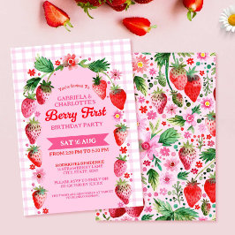 Invitación Hermanas gemelas Strawberr Berry Primer cumpleaños