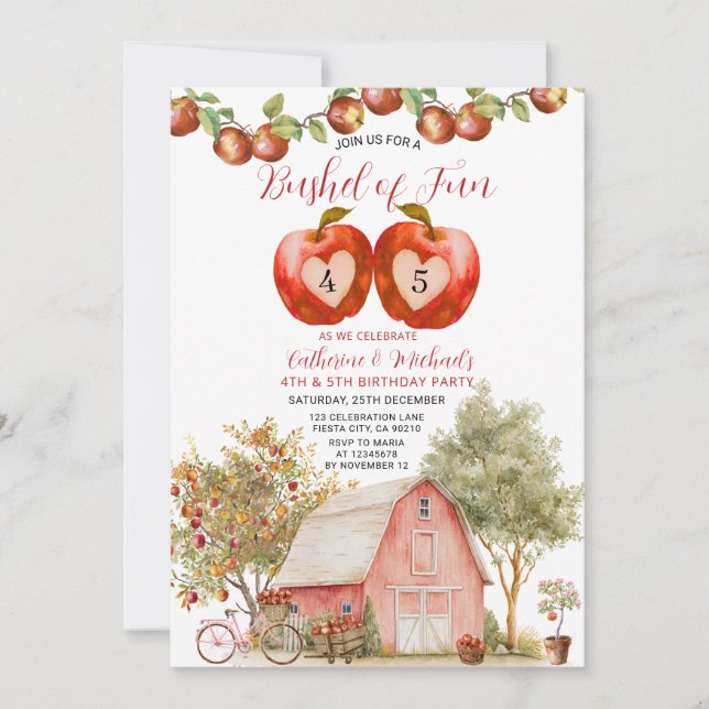 Invitación Hermano Bushel de Divertido Cumpleaños de Apple (Anverso)
