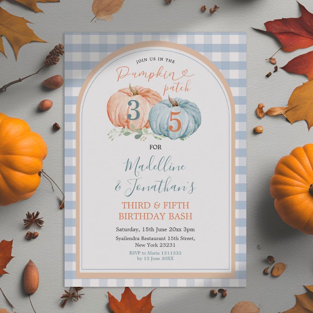 Invitación Hermano de parche de calabaza y hermana Cumpleaños (Subido por el creador)