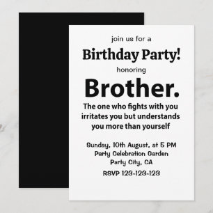 Invitación Hermano Tipografía Fiesta de Cumpleaños Hermano