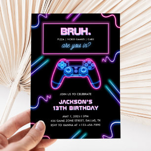 Invitación Hermano Tú En Videojuego De Neon Cumpleaños De Chi