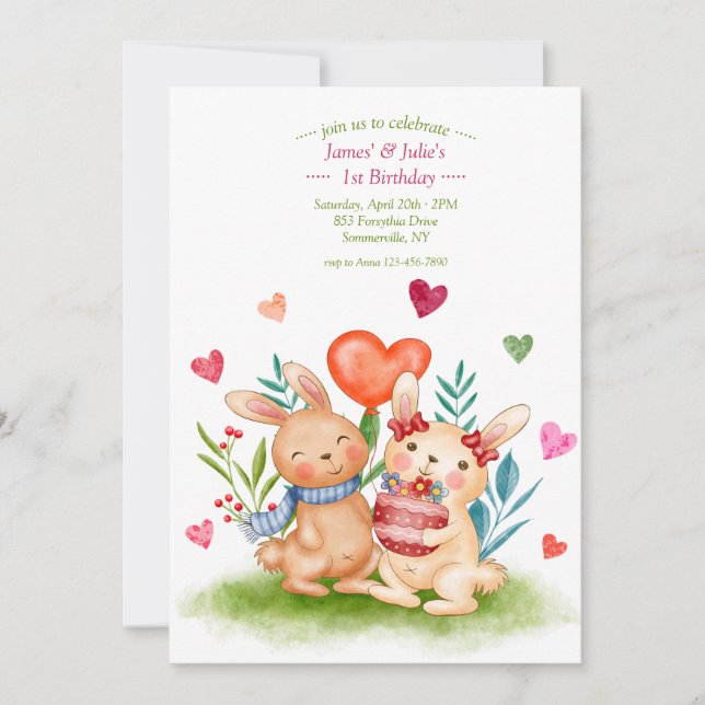 Invitación Hermanos conejos (Anverso)