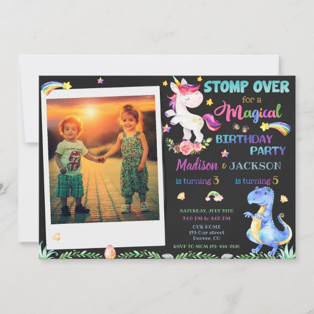 Invitación Hermanos invitados por el cumpleaños de Unicornio  (Anverso)