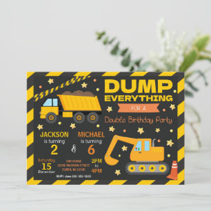 Invitación Hermanos Niño de la Construcción Cumpleaños Conjun