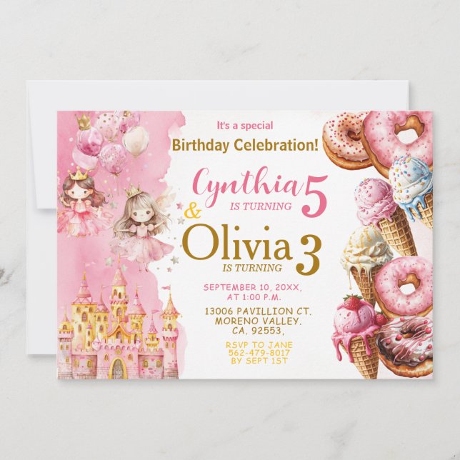 Invitación Hermanos Princesas y Helados (Anverso)