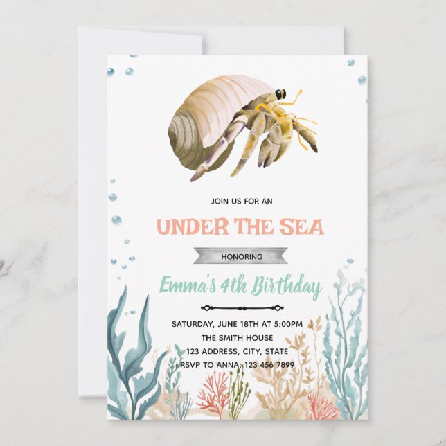 Invitación Hermit Crab party invitation (Anverso)