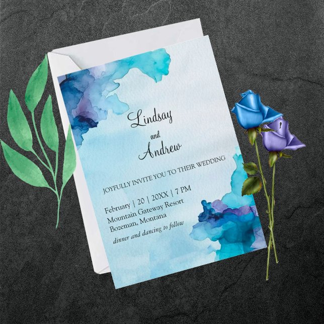 Invitación Hermosa acuarela azul y cian invita (Subido por el creador)