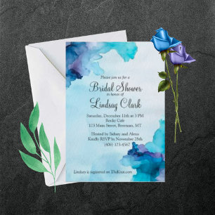 Invitación Hermosa acuarela Blue Bridal Shower Invite