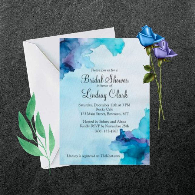 Invitación Hermosa acuarela Blue Bridal Shower Invite (Subido por el creador)