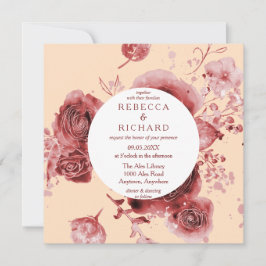 Invitación Hermosa acuarela Borgoña boda floral