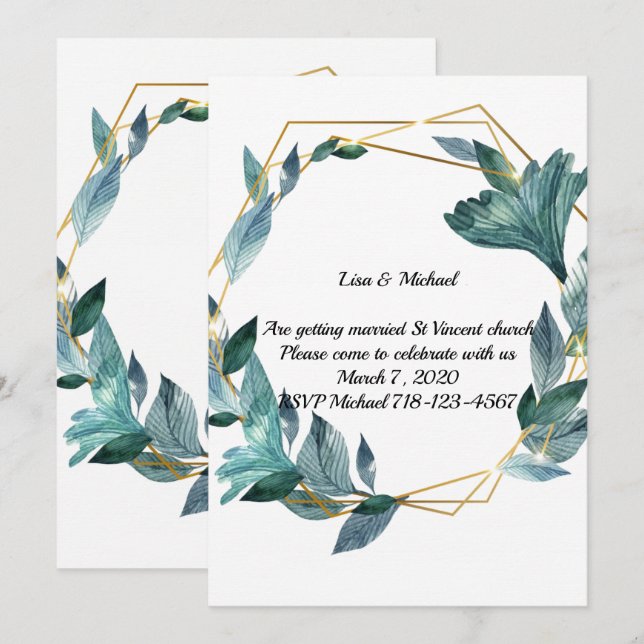 Invitación Hermosa acuarela enmarcada de hojas Boda (Anverso / Reverso)