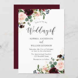 Invitación Hermosa acuarela floral Boda de Borgoña