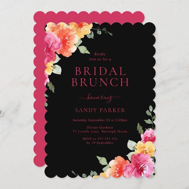 Invitación Hermosa acuarela Floral Bridal Ducha Brunch (Anverso / Reverso)
