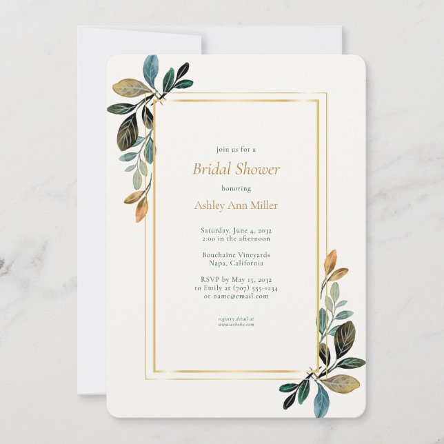 Invitación Hermosa acuarela floral ducha de novia (Anverso)
