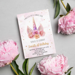 Invitación Hermosa acuarela Floral Unicornio Cumpleaños