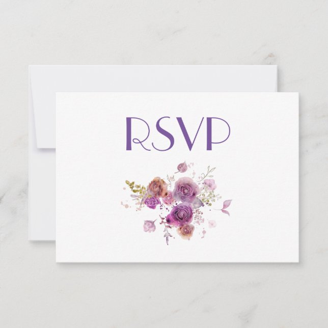 Invitación Hermosa acuarela Morado Floral RSVP (Anverso)