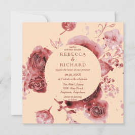 Invitación Hermosa acuarela Peach Borgoña boda floral