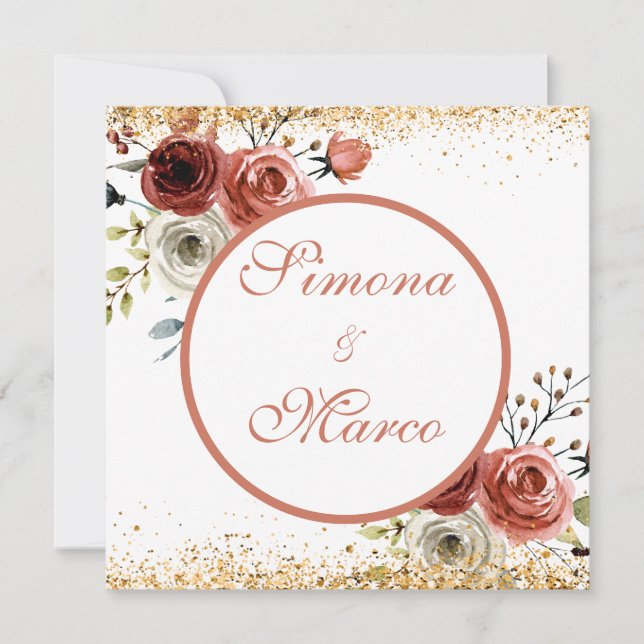 Invitación Hermosa acuarela Pinkish Gold Square Boda (Anverso)