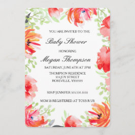 Invitación Hermosa acuarela Poppy Flower Baby Shower