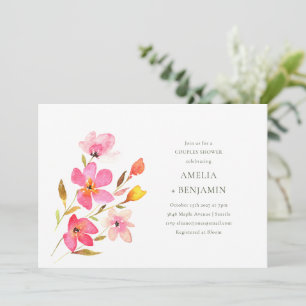 Invitación Hermosa acuarela rosa Floral Parejas Ducha