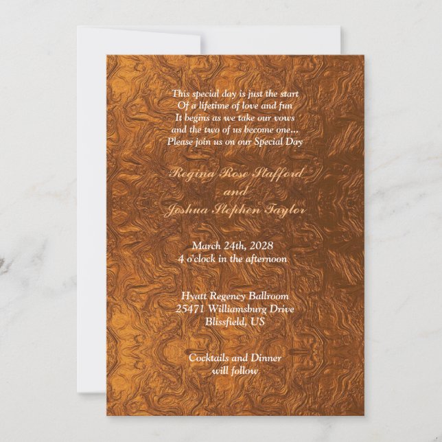 Invitación Hermosa apariencia texturizada de cobre para boda (Anverso)