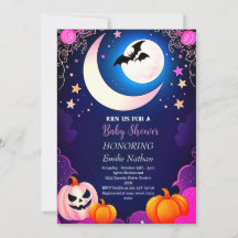 Hermosa Baby Shower de Halloween rosa morado moder