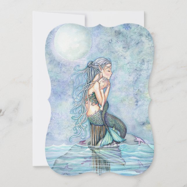 Invitación Hermosa Baby Shower de la sirena madre y bebé (Anverso)