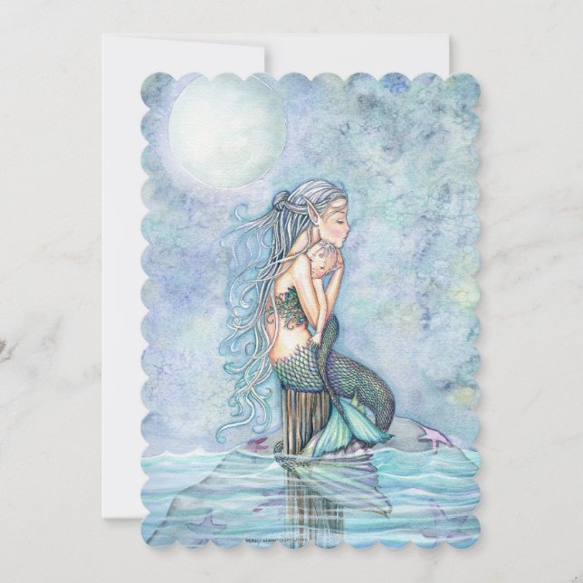 Invitación Hermosa Baby Shower de la sirena madre y bebé (Anverso)