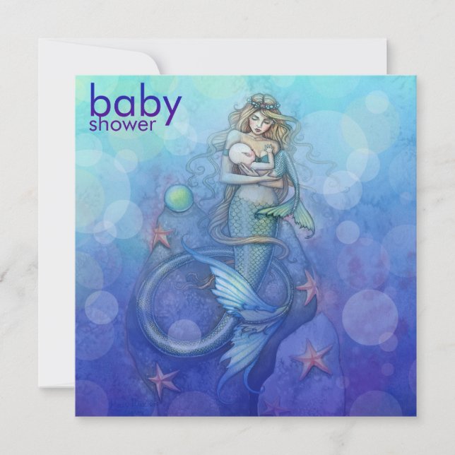 Invitación Hermosa Baby Shower de la sirena madre y bebé (Anverso)