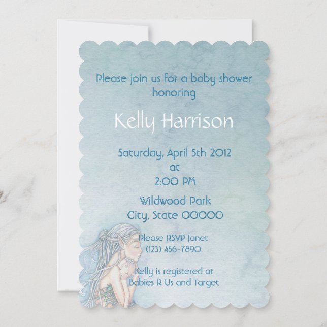 Invitación Hermosa Baby Shower de la sirena madre y bebé (Reverso)