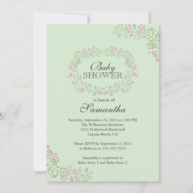 Invitación Hermosa Baby Shower de marco floral de cartón (Anverso)