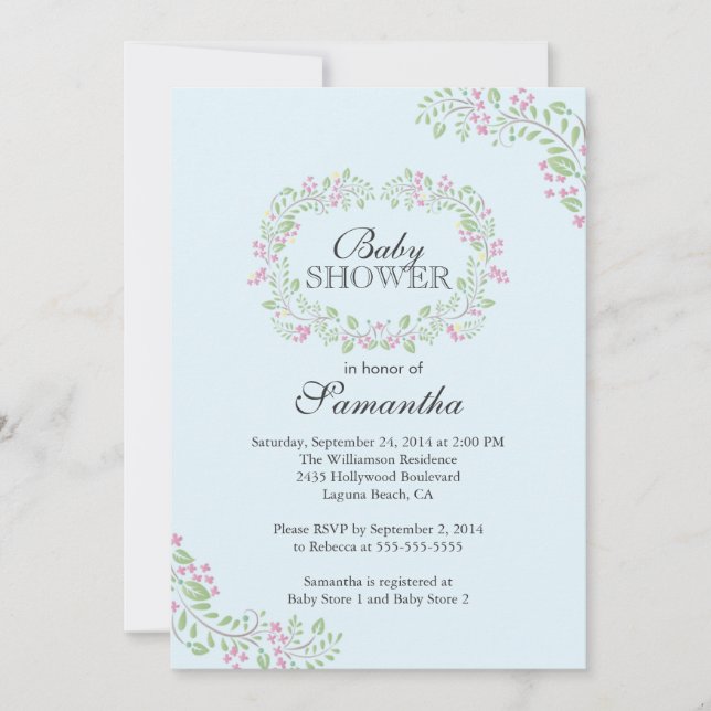 Invitación Hermosa Baby Shower de marco floral de cartón (Anverso)