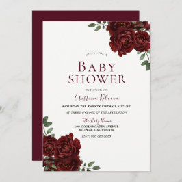 Invitación Hermosa Baby Shower de rosas rojas románticas