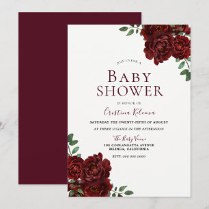 Invitación Hermosa Baby Shower de rosas rojas románticas