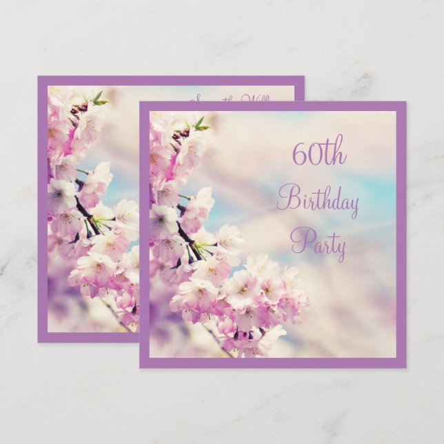 Invitación Hermosa Blossom 60º cumpleaños (Anverso / Reverso)