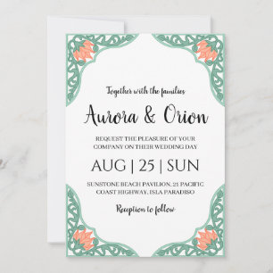 Invitación hermosa boda art nouveau floral vintage