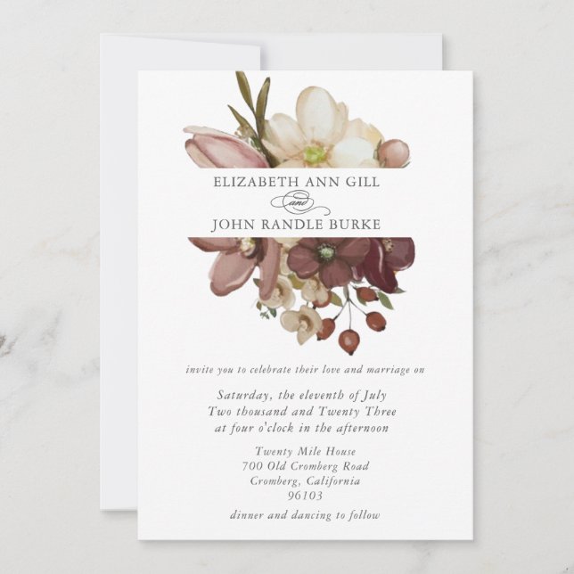 Invitación Hermosa boda boho rosa y neutral (Anverso)
