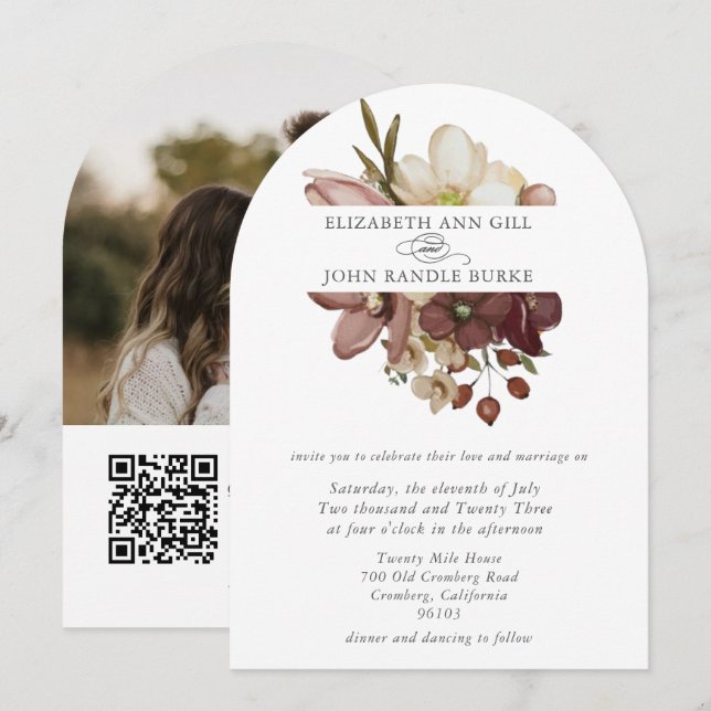 Invitación Hermosa boda boho rosa y neutral (Anverso / Reverso)