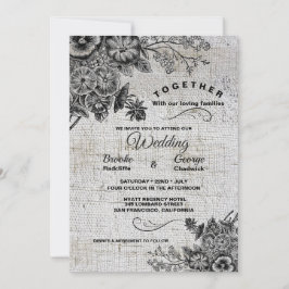 Invitación Hermosa Boda de flores artísticas negras y grises