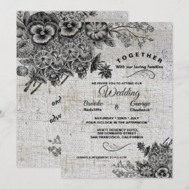 Invitación Hermosa Boda de flores artísticas negras y grises