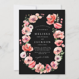 Invitación Hermosa Boda de flores rosadas y rojas negro