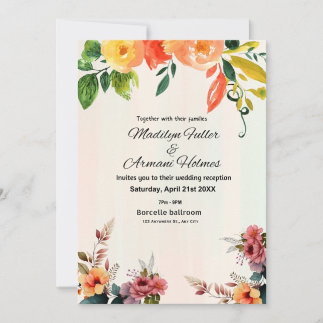Invitación Hermosa Boda de Flores Silvestres (Anverso)