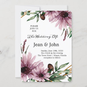 Invitación Hermosa Boda de Flores Violetas