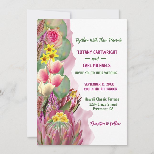 Invitación Hermosa Boda de Jardín Botánico Floral (Anverso)