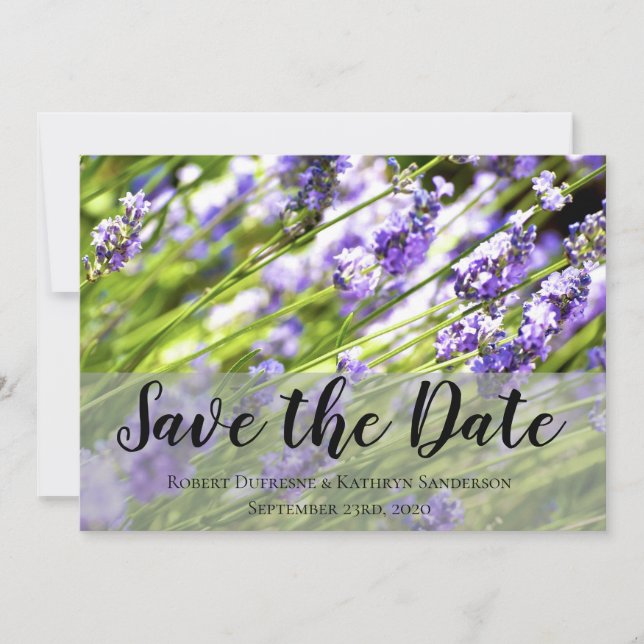 Invitación Hermosa Boda de Lavanda "Salva la Fecha" (Anverso)