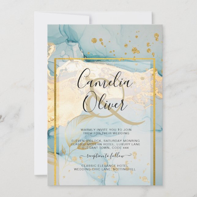 Invitación Hermosa Boda de Oro de Vidrio Marítimo Invitan a l (Anverso)