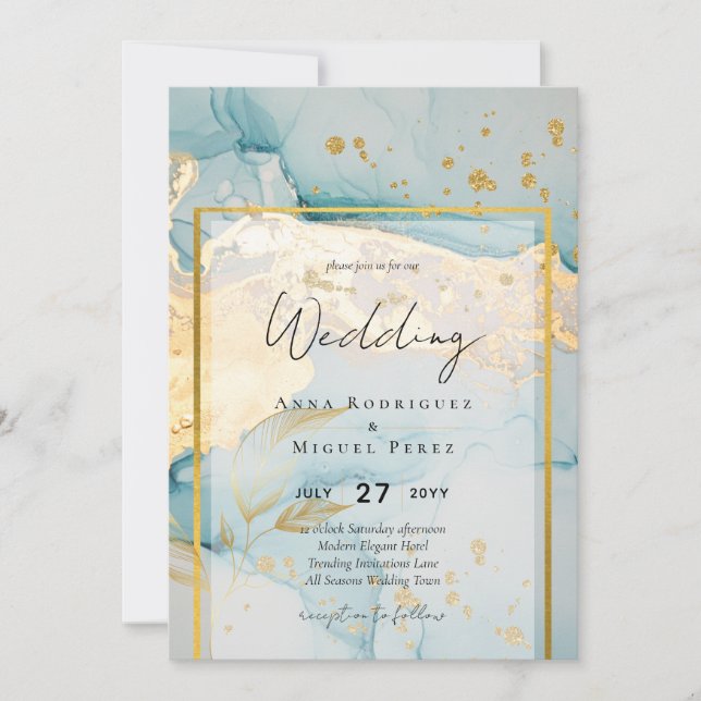 Invitación Hermosa Boda de Oro de Vidrio Marítimo Invitan a l (Anverso)