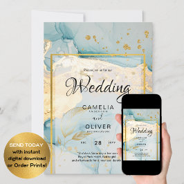 Invitación Hermosa Boda de Oro de Vidrio Marítimo Invitan a l