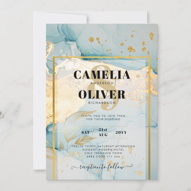 Invitación Hermosa Boda de Oro de Vidrio Marítimo Invitan a l (Anverso)